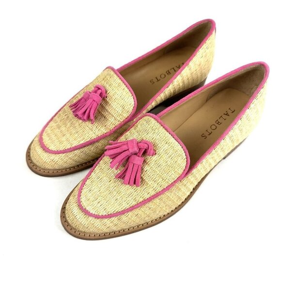 Talbots Leighton Loafer 5 Woven Tasseled Pink Tan Slip On Shoes Womens New - Picture 1 of 10
